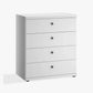 White dresser with four drawers on a white background