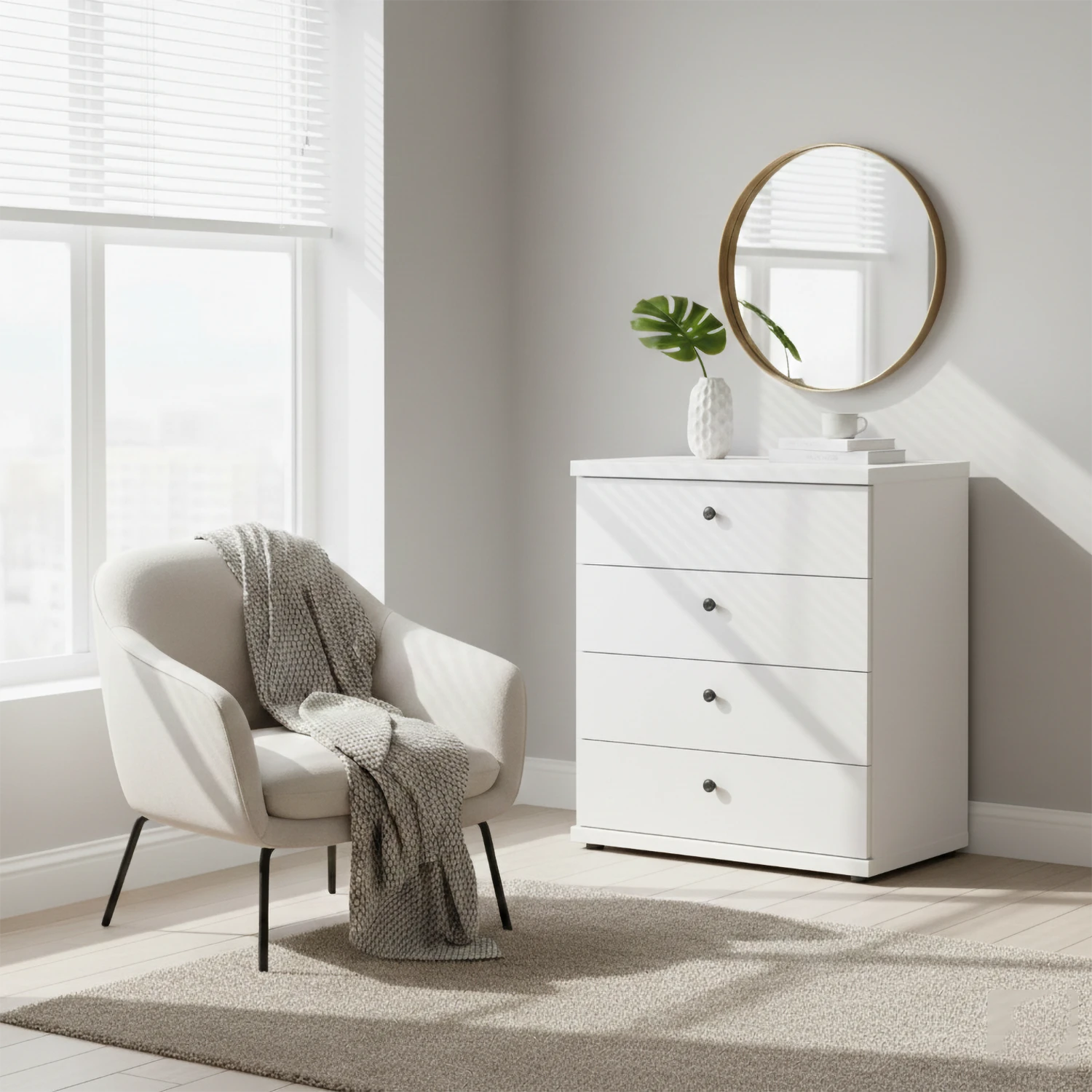 Wiemann White Marlo 4 Drawer Wide Chest with knob handles
