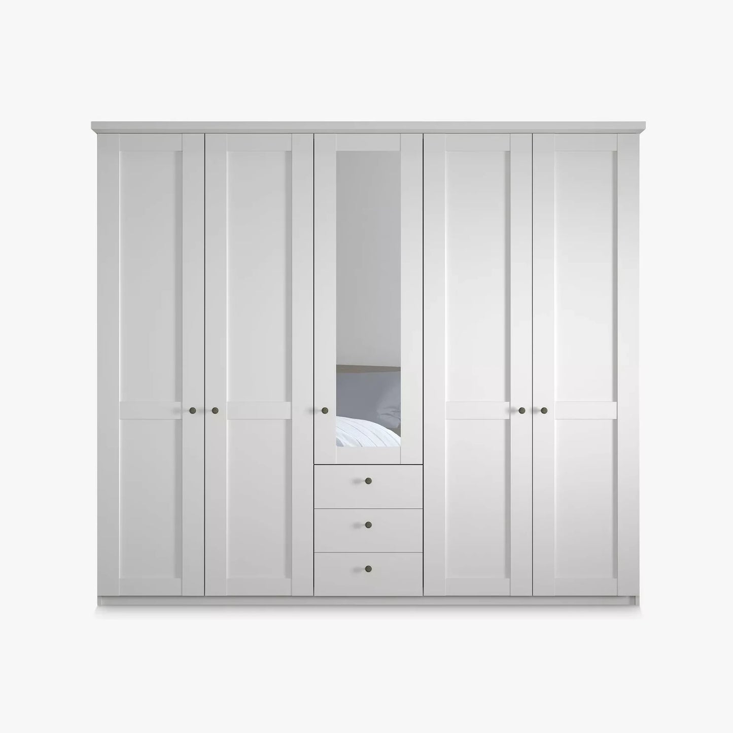 Wiemann Marlo White 5 Door Wardrobe with 3 Drawers and Mirror width 250cm