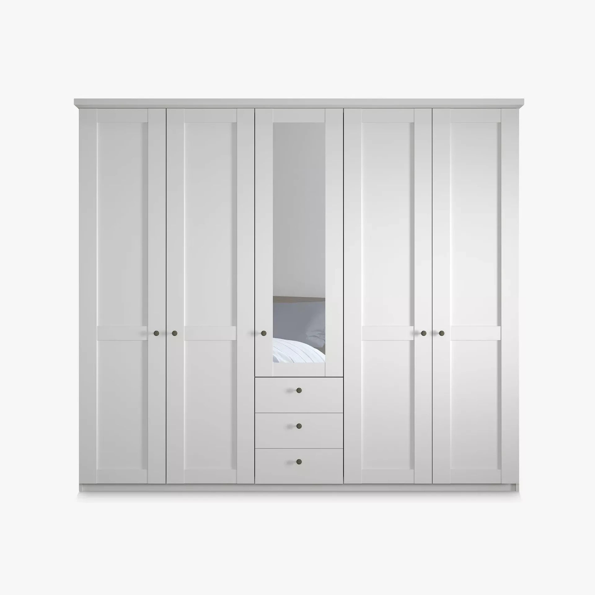 Wiemann Marlo White 5 Door Wardrobe with 3 Drawers and Mirror width 250cm