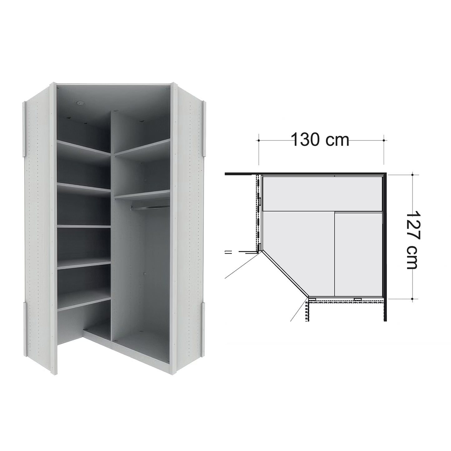 Wiemann Monaco 1000 Large Corner Wardrobe - 3 Door Combination - Dimensions