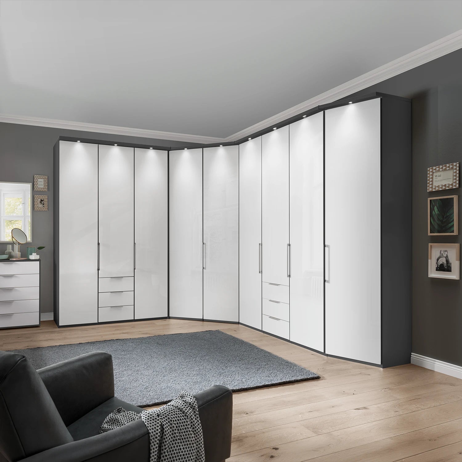 erman-made Wiemann Monaco corner wardrobe with walk-in corner storage