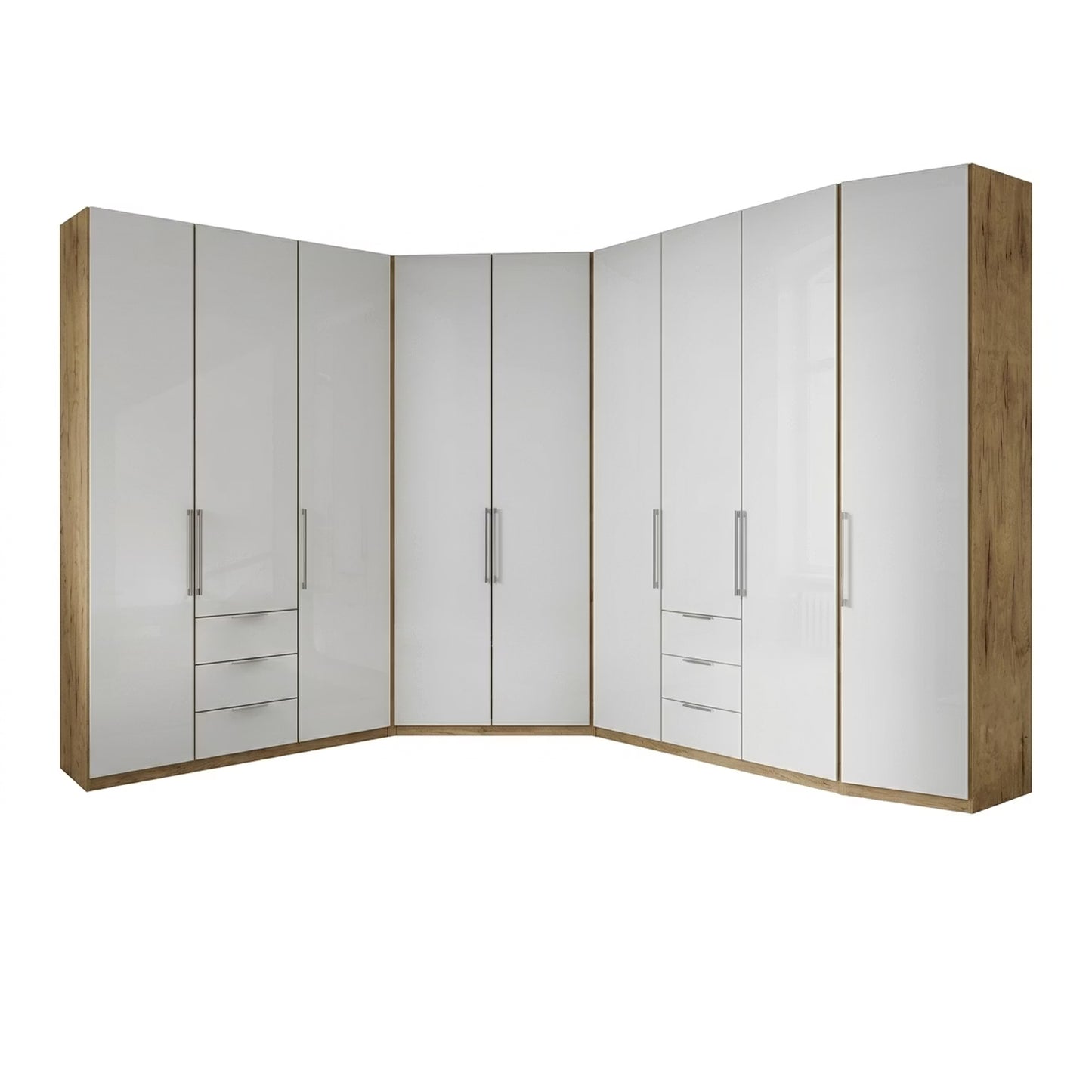 Wiemann Monaco 1000 Large Corner Wardrobe - 3 Door Combination in Bianco Oak Carcase