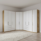 Monaco modular corner wardrobe with White Glass doors and Bianco Oak carcase