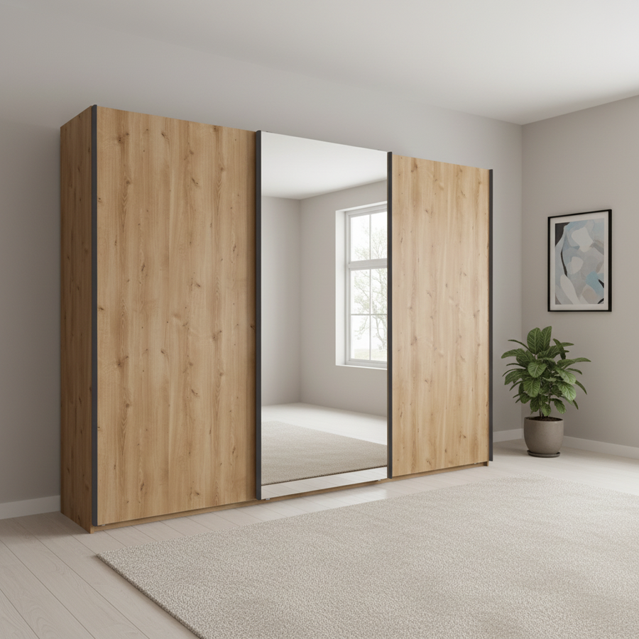 Wiemann Monaco 3000 Bianco Oak Sliding Door Wardrobe with Mirror
