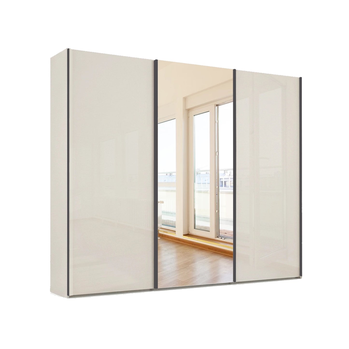 Wiemann Monaco 3000 Champagne Glass Sliding Door Wardrobe with Mirror and Slate Handles