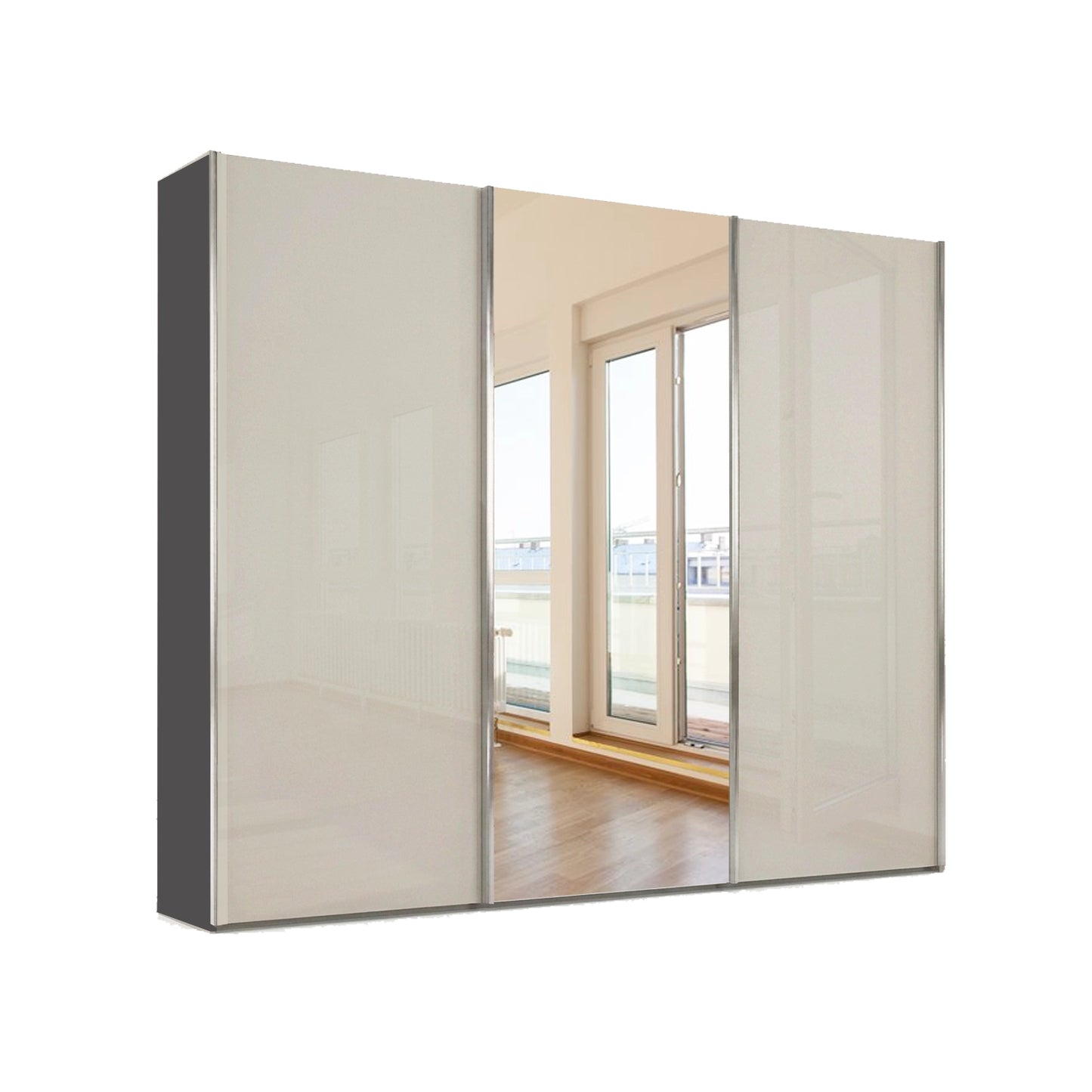 Large Sliding Wardrobe with Champagne Glass Front and Graphite Carcase Colour Available in Multiple Sizes 225cm, 250cm, 280cm, 300cm, 330cm and 400cm