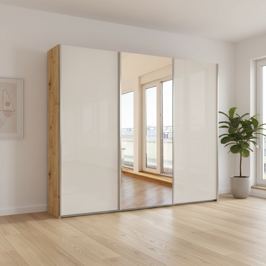 Wiemann Monaco 3000 Champagne Glass Sliding Door Wardrobe with Mirror