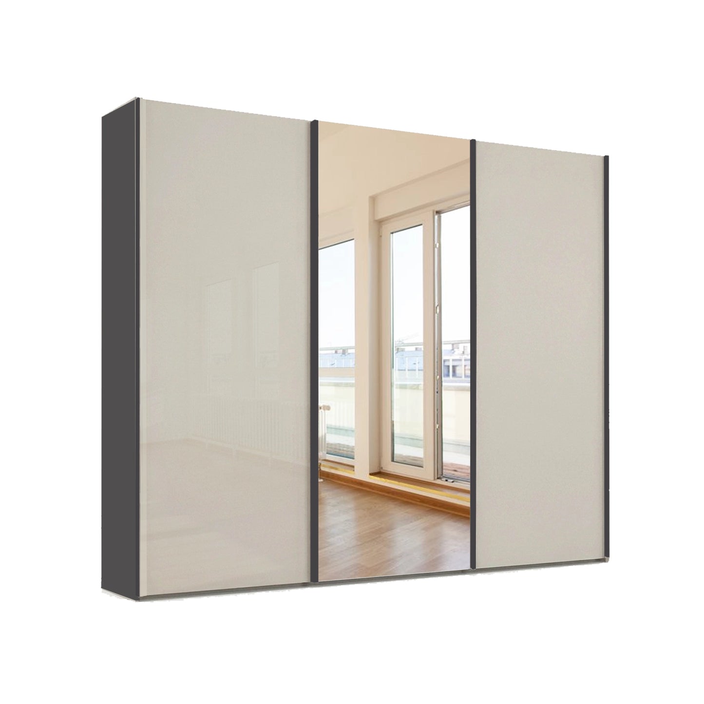 Large Sliding Wardrobe with Champagne Glass Front and Graphite Carcase Colour Available in Multiple Sizes 225cm, 250cm, 280cm, 300cm, 330cm and 400cm