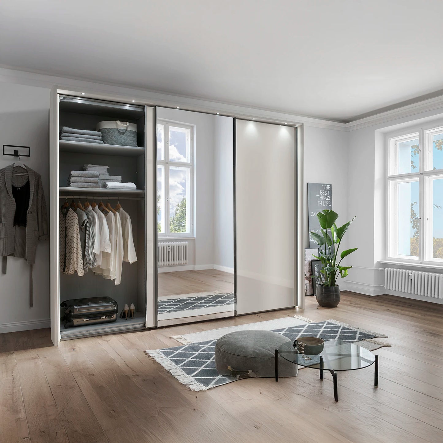 Wiemann Monaco 3000 Champagne Glass Sliding Door Wardrobe with Mirror