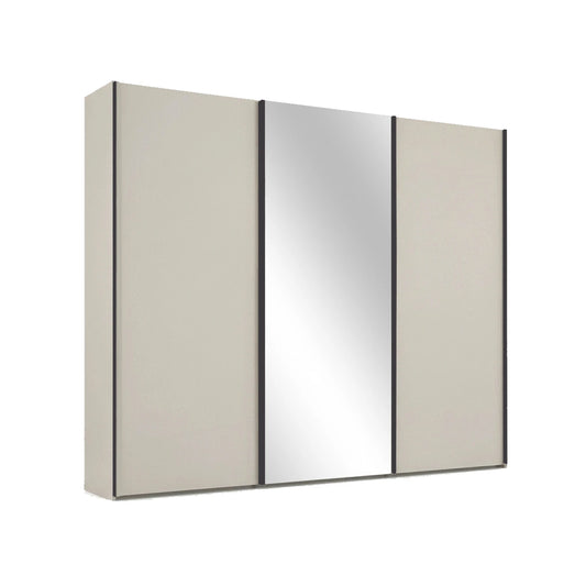 Wiemann Monaco 3000 Champagne Sliding Door Wardrobe with Mirror and Slate Handles, available in Width 225cm, 250cm, 280cm, 300cm, 330cm or 400cm