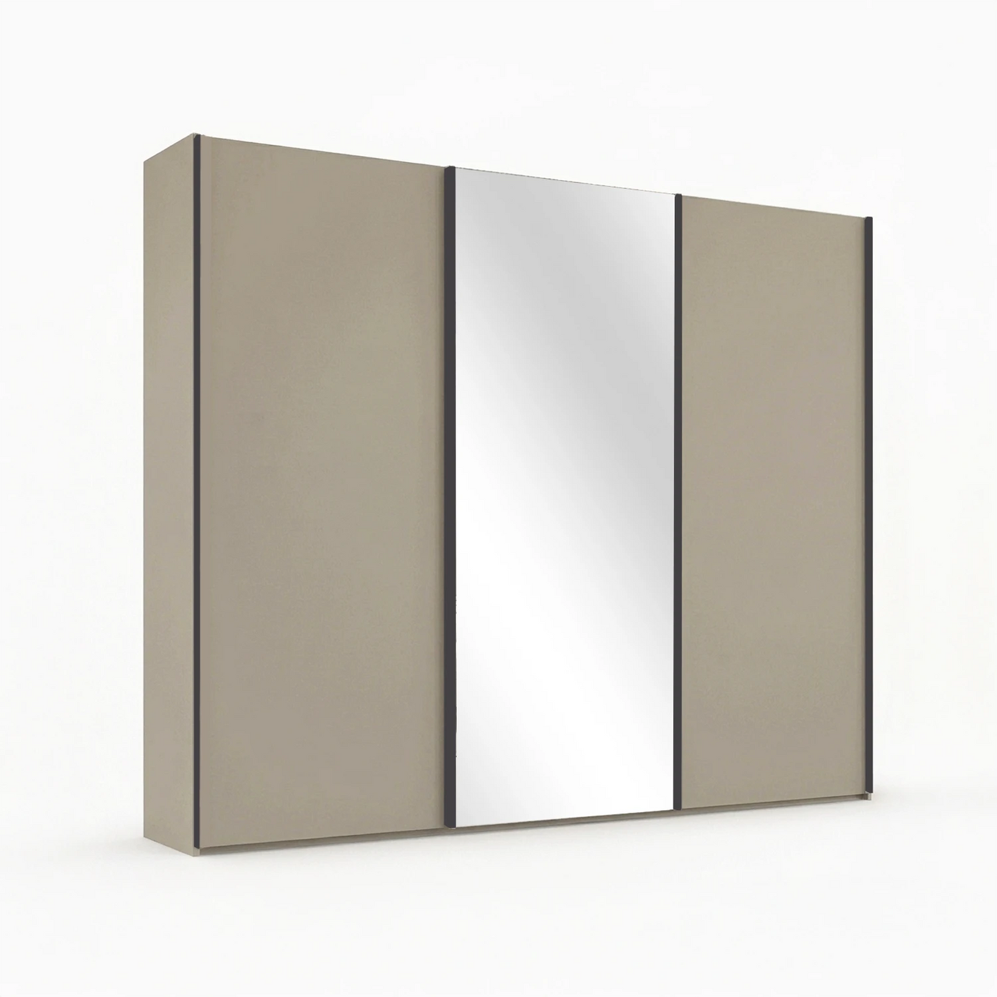 Wiemann Monaco 3000 Pebble Grey Sliding Door Wardrobe with Mirror and Slate Handles, available in Width 225cm, 250cm, 280cm, 300cm, 330cm or 400cm