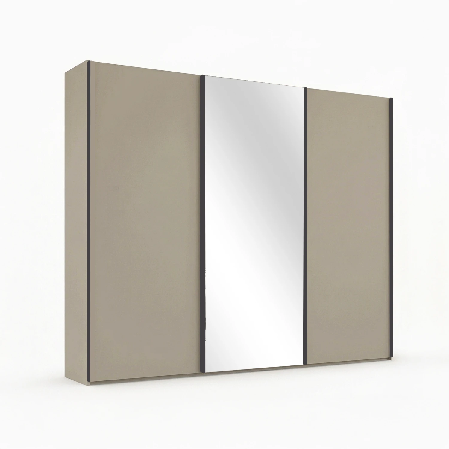 Wiemann Monaco 3000 Pebble Grey Sliding Door Wardrobe with Mirror and Slate Handles, available in Width 225cm, 250cm, 280cm, 300cm, 330cm or 400cm
