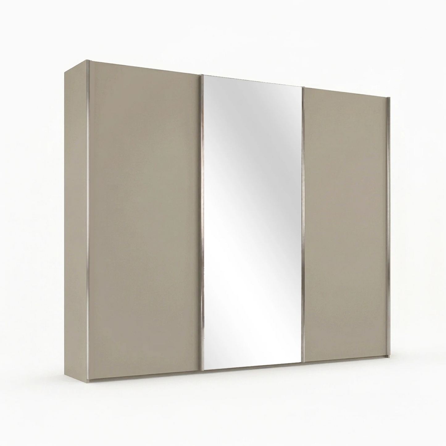 Wiemann Monaco 3000 Pebble GRey Sliding Door Wardrobe with Mirror and Chrome Handles, available in Width 225cm, 250cm, 280cm, 300cm, 330cm or 400cm