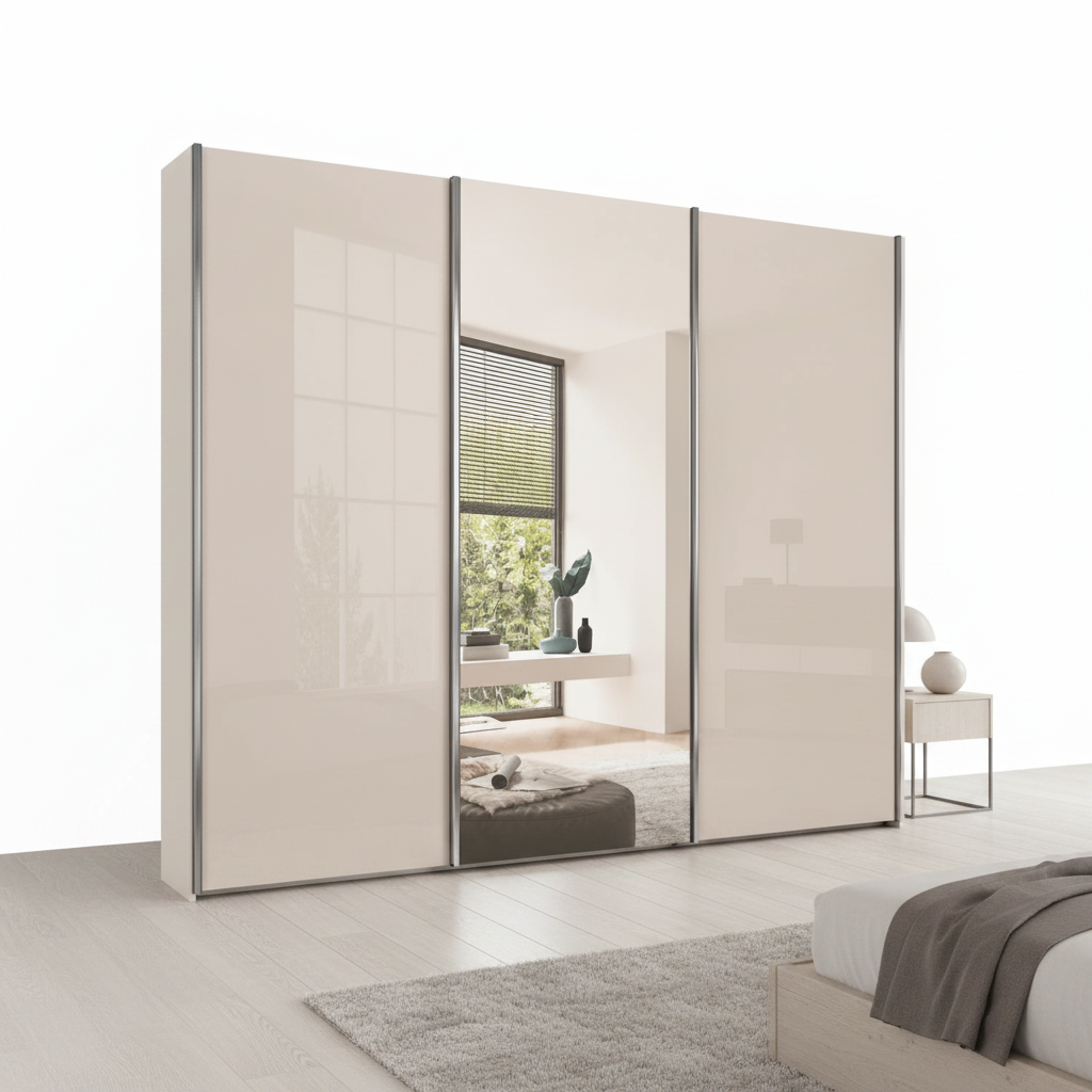 Shop the Wiemann Monaco 3000 Champagne Glass Sliding Door Wardrobe with Mirror. Available in multiple sizes with free delivery and assembly.