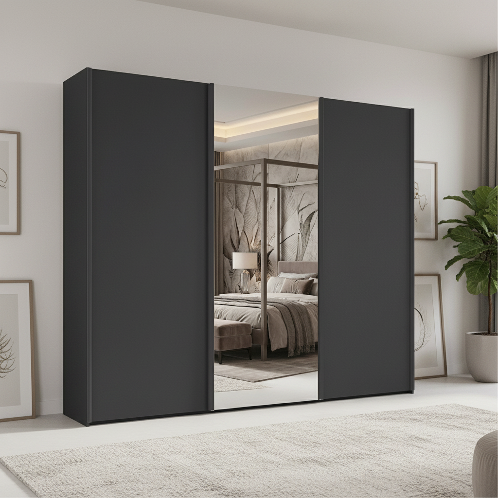 Wiemann Monaco 3000 Graphite Sliding Door Wardrobe with Mirror and Slate Handles
