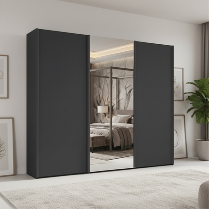Wiemann Monaco 3000 Graphite Sliding Door Wardrobe with Mirror and Slate Handles