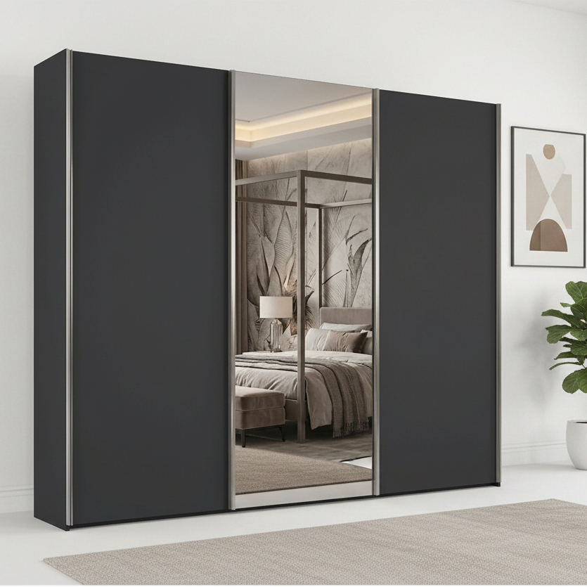 Wiemann Monaco 3000 Graphite Sliding Door Wardrobe with Mirror and Chrome Handles