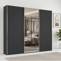 Wiemann Monaco 3000 Graphite Sliding Door Wardrobe with Mirror and Chrome Handles