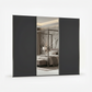 Black sliding wardrobe with mirror doors on a white background
