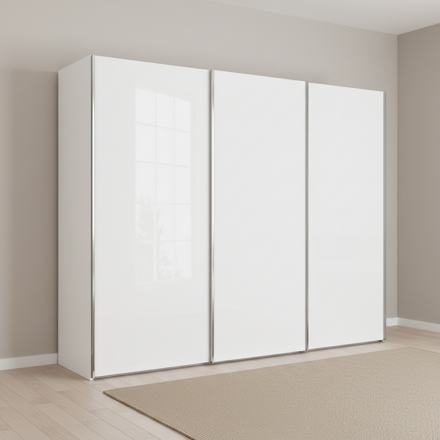 Wiemann Monaco 3000 Sliding 3 Door White Glass Wardrobe
