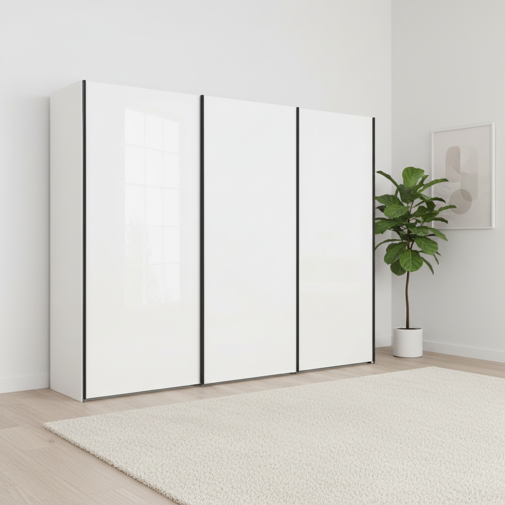 Wiemann Monaco 3000 Sliding 3 Door White Glass Wardrobe