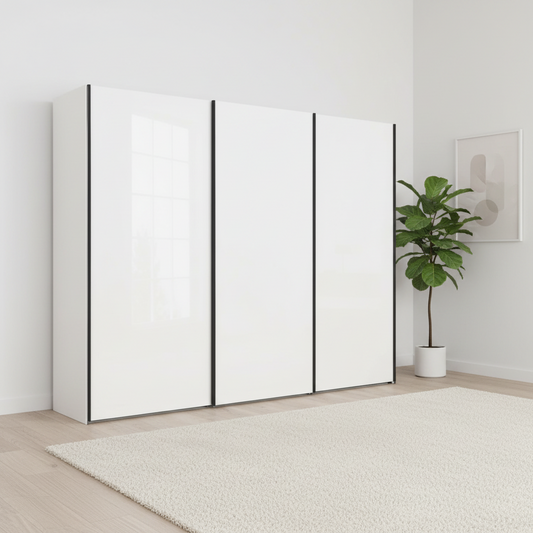 Wiemann Monaco 3000 Sliding 3 Door White Glass Wardrobe