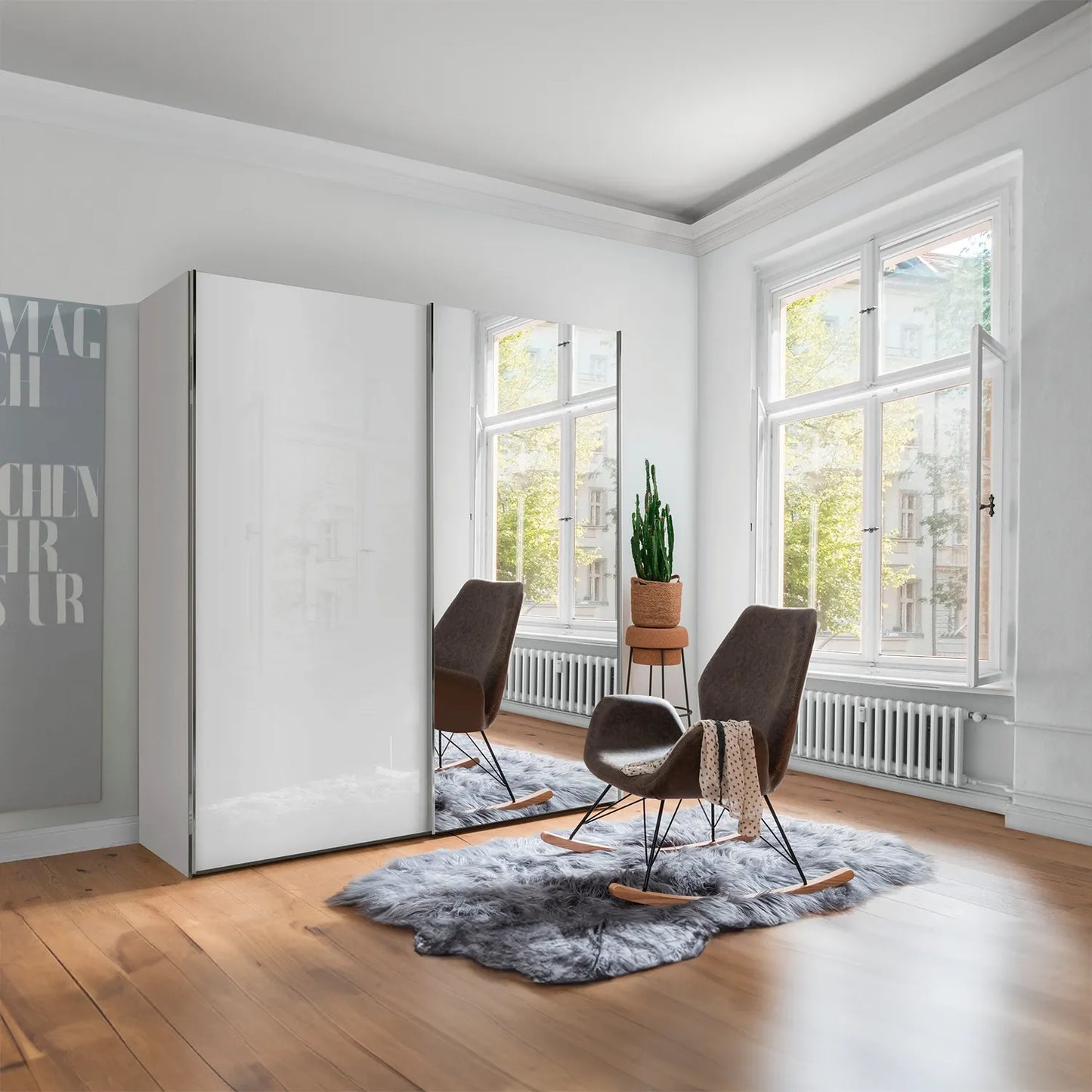 Monaco 3000 White 2 Door Sliding Wardrobe with Mirror 