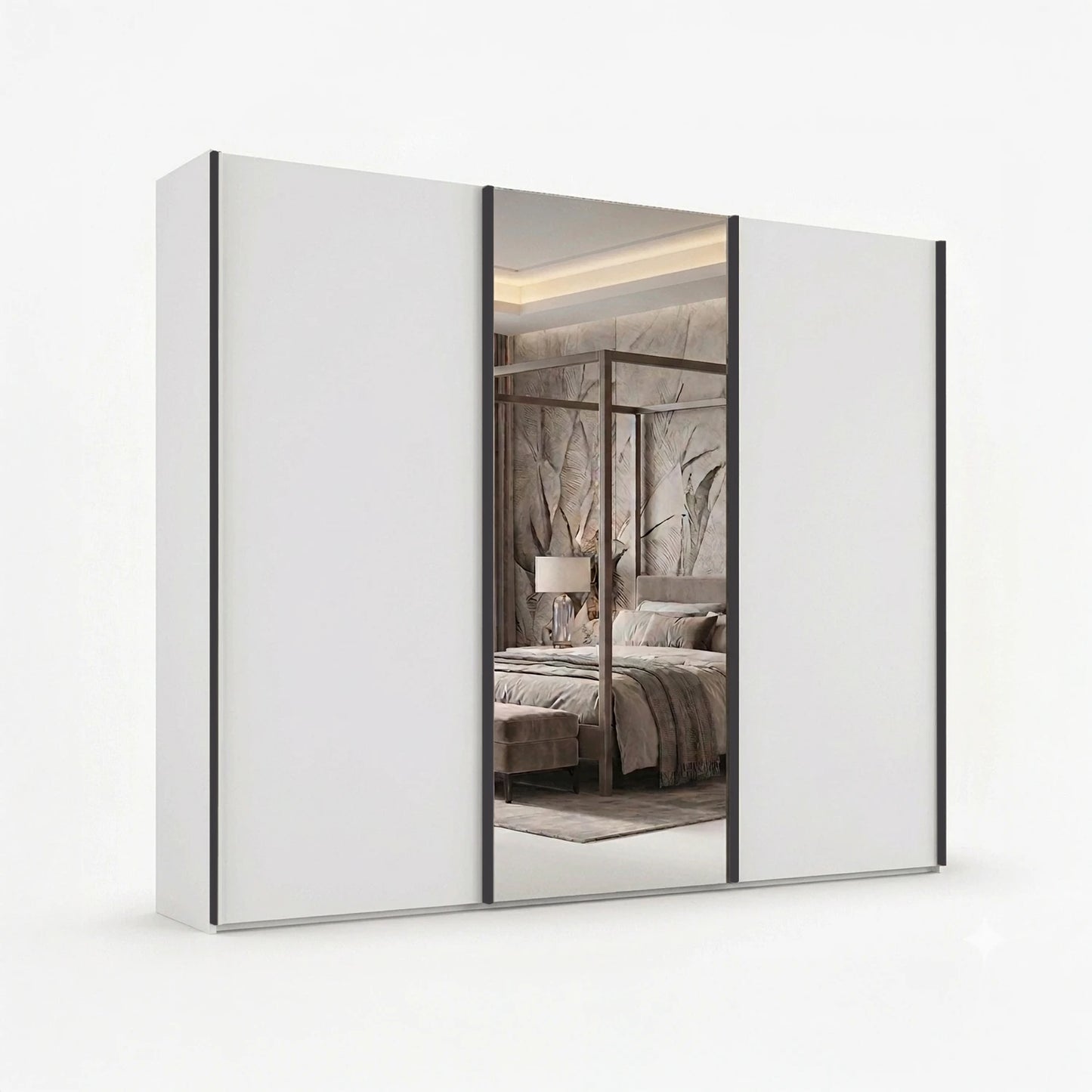Wiemann Monaco Sliding Door Wardrobe with Mirror and Chrome Handles, available in Width 225cm, 250cm, 280cm, 300cm, 330cm or 400cm