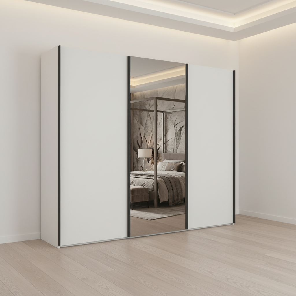 Wiemann Monaco 3000 White Sliding Door Wardrobe with Mirror 