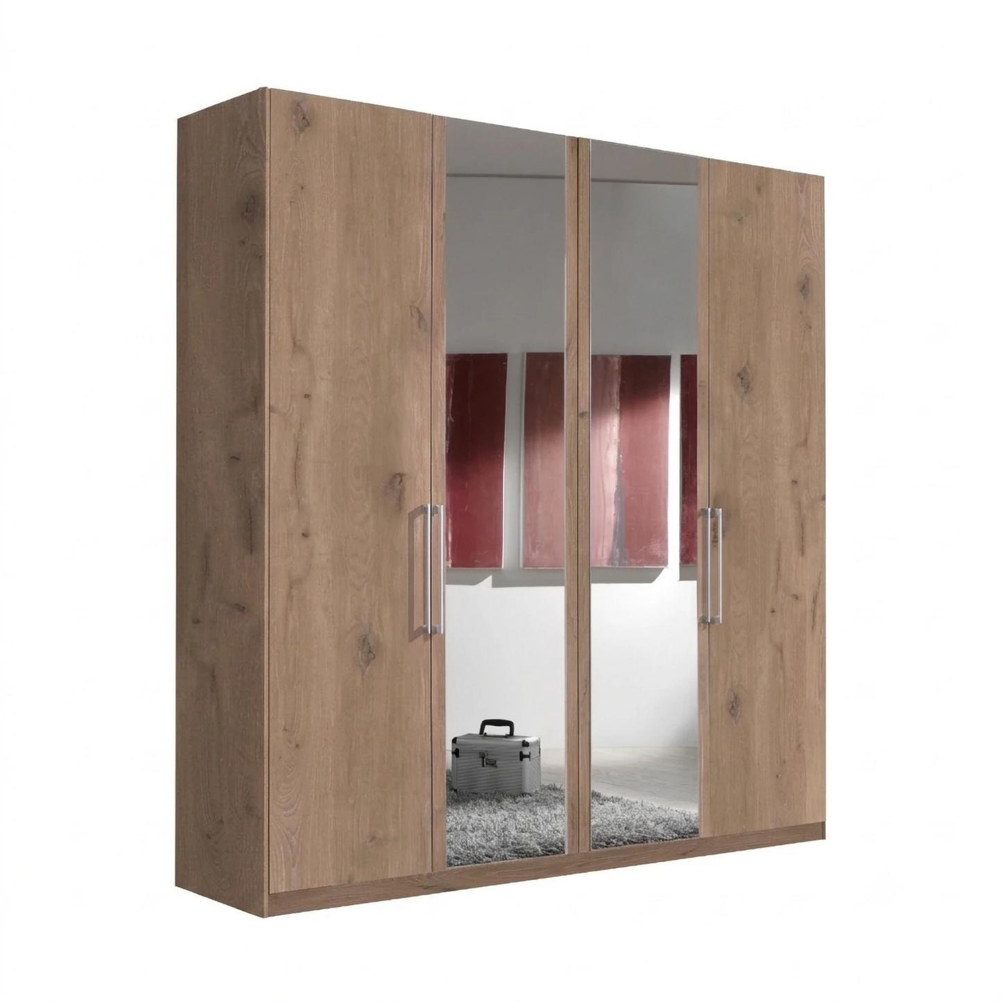 Wiemann Berlin Bristol Nordic Oak 4 Door Wardrobe with 2 Mirror Doors in the Middle  