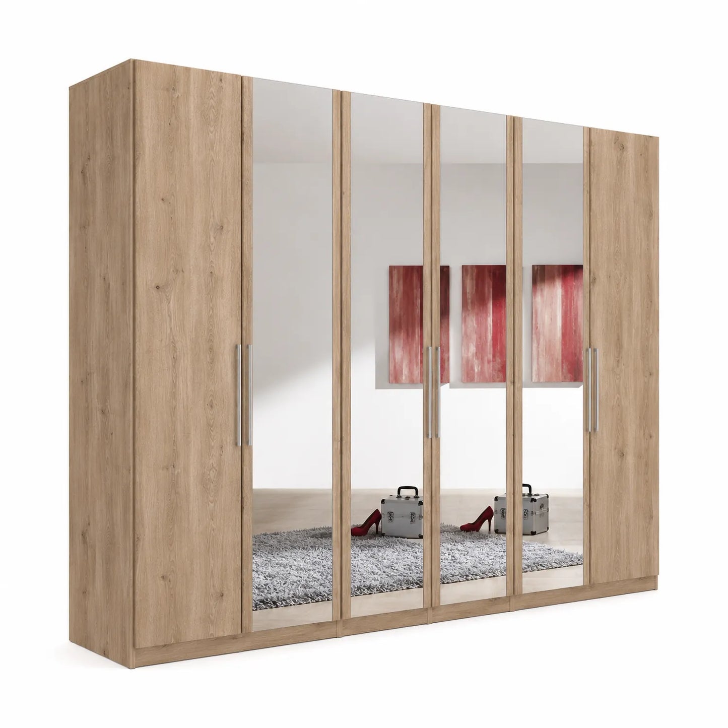 Wiemann Berlin Bristol Nordic Oak 6 Door Wardrobe with 4 Mirror Doors in the Middle  