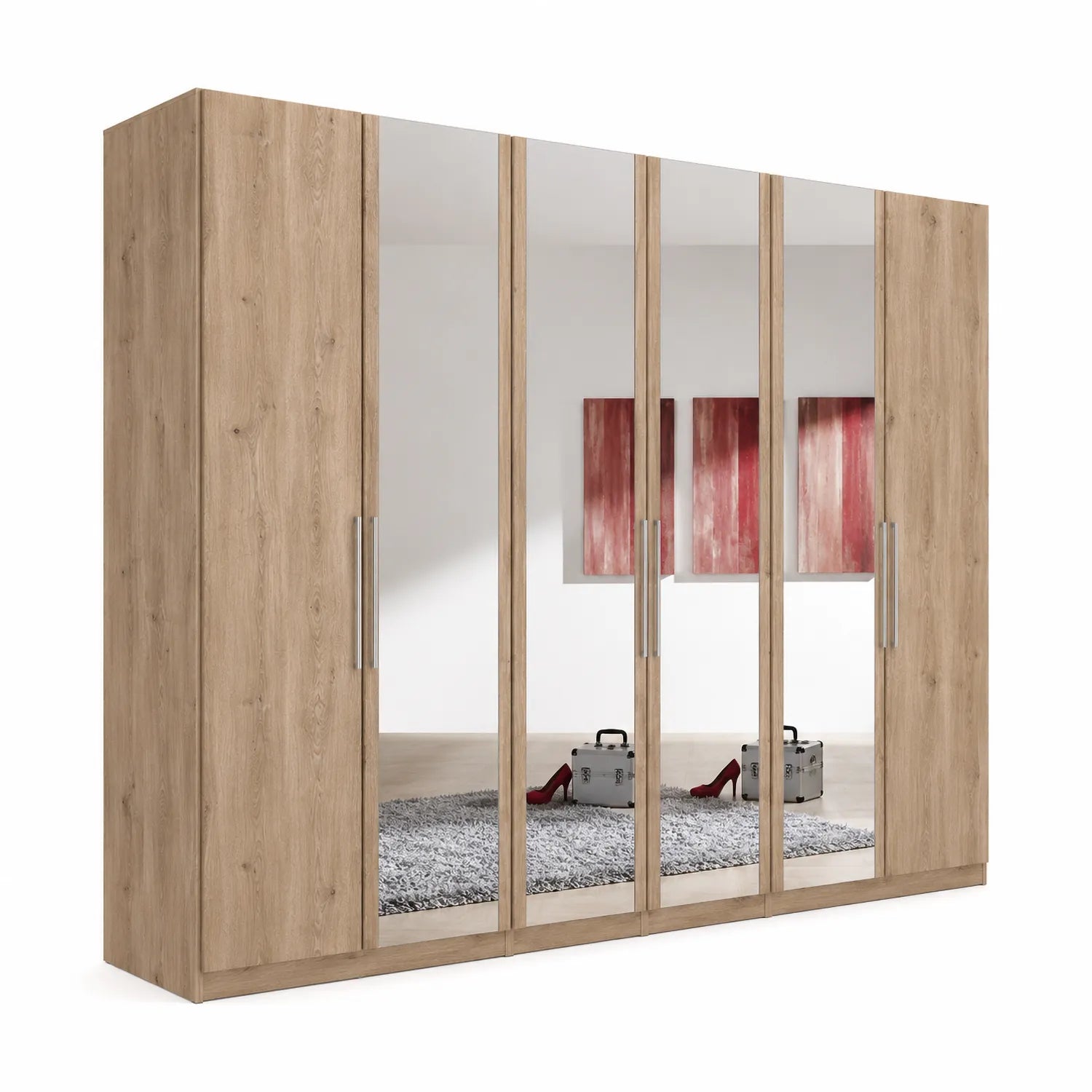 Wiemann Berlin Bristol Nordic Oak 6 Door Wardrobe with 4 Mirror Doors in the Middle  