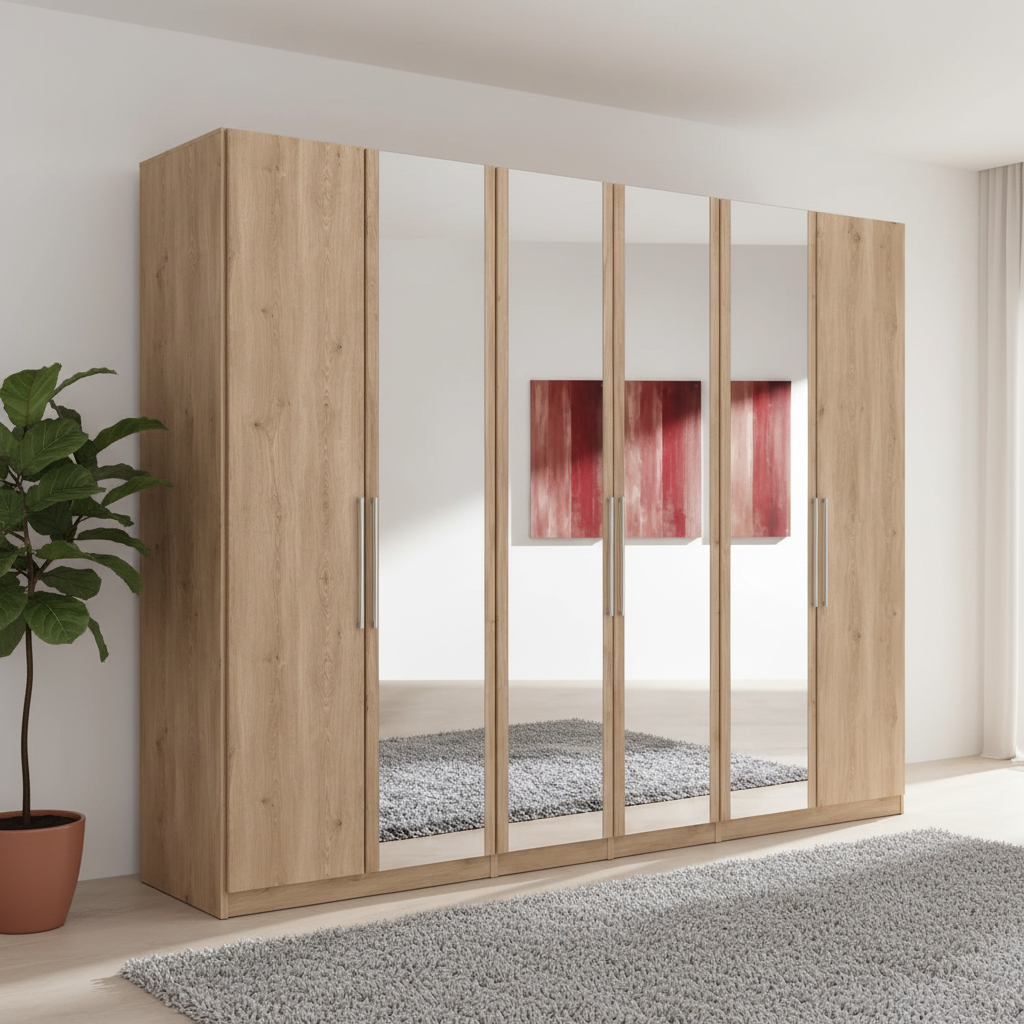 Wiemann Bristol Nordic Oak 6 Door Wardrobe with 4 Mirror Doors in the Middle  