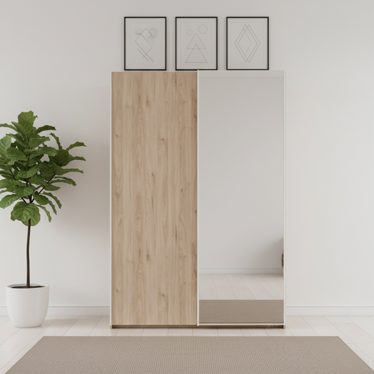 Wiemann Oxford 2 Door Sliding 150cm Holm Oak Wardrobe with Mirror