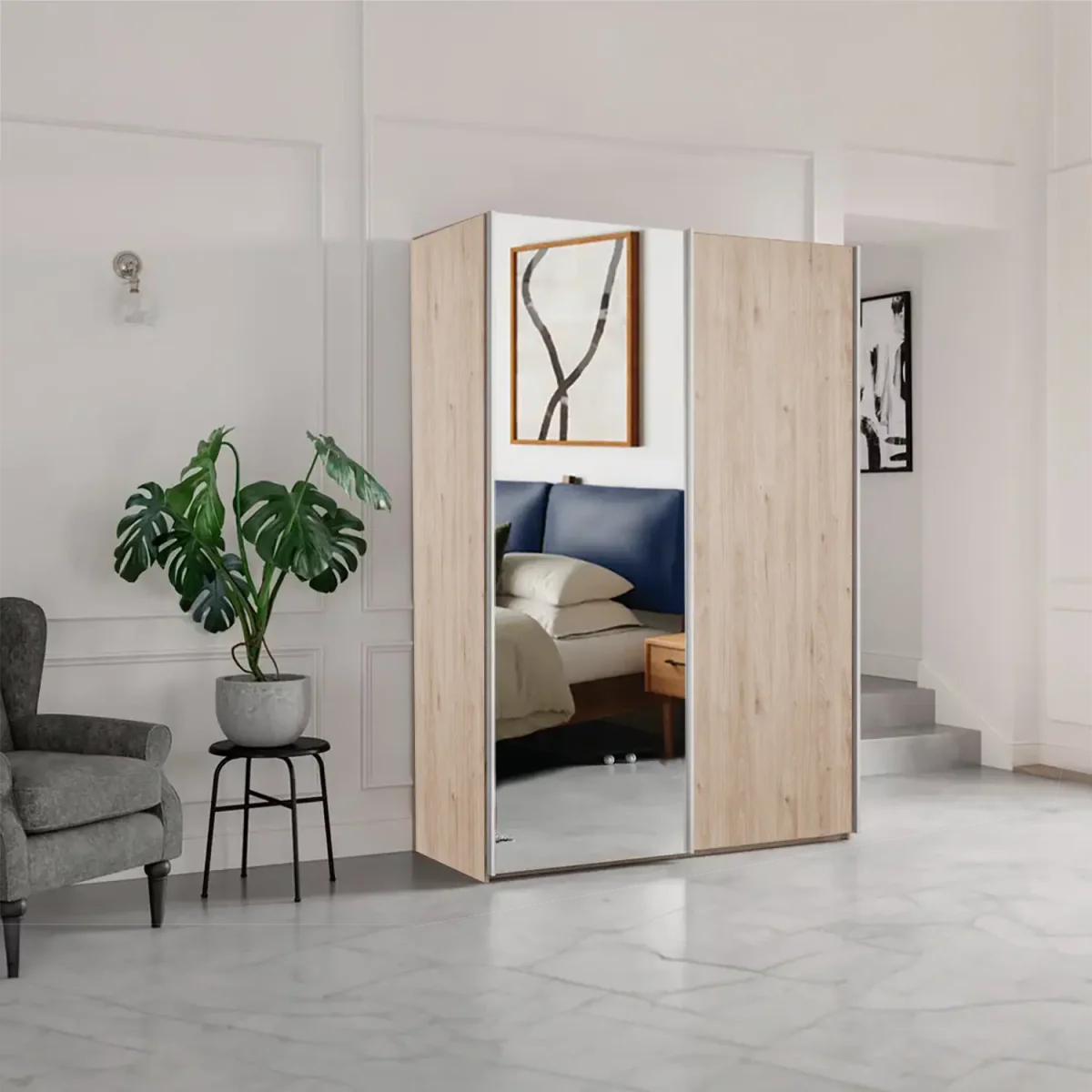 Wiemann Oxford 2 Door Sliding 200cm Holm Oak Wardrobe with Mirror 