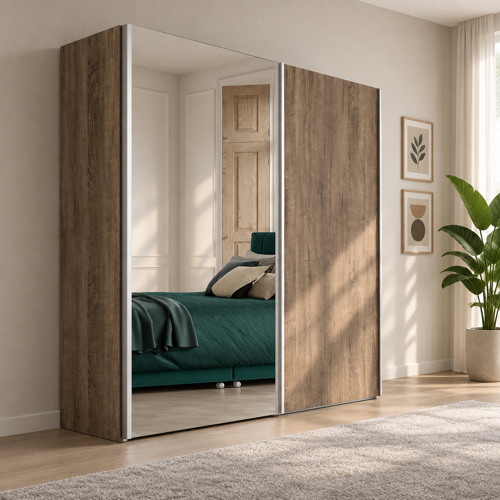 Wiemann Oxford 2 Door 1 Decor, 1 Mirror Sliding Wardrobe in Oak