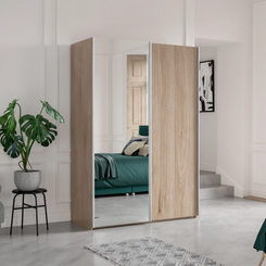 Wiemann Oxford 2 Door 1 Decor, 1 Mirror Sliding Wardrobe in Holm Oak styled in a modern bedroom