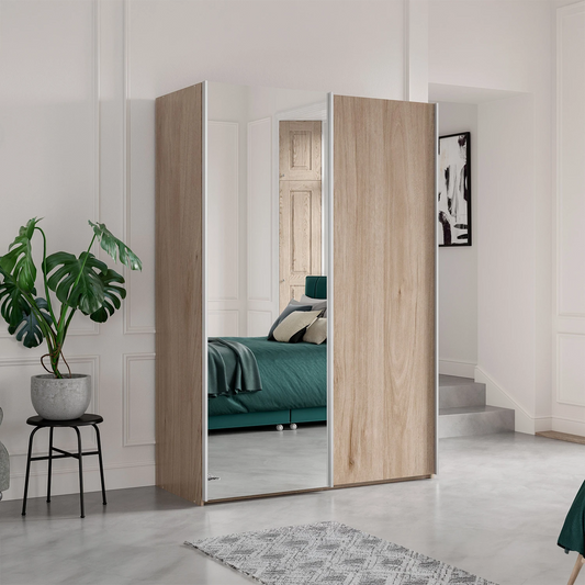 Wiemann Oxford 2 Door 1 Decor, 1 Mirror Sliding Wardrobe in Holm Oak styled in a modern bedroom