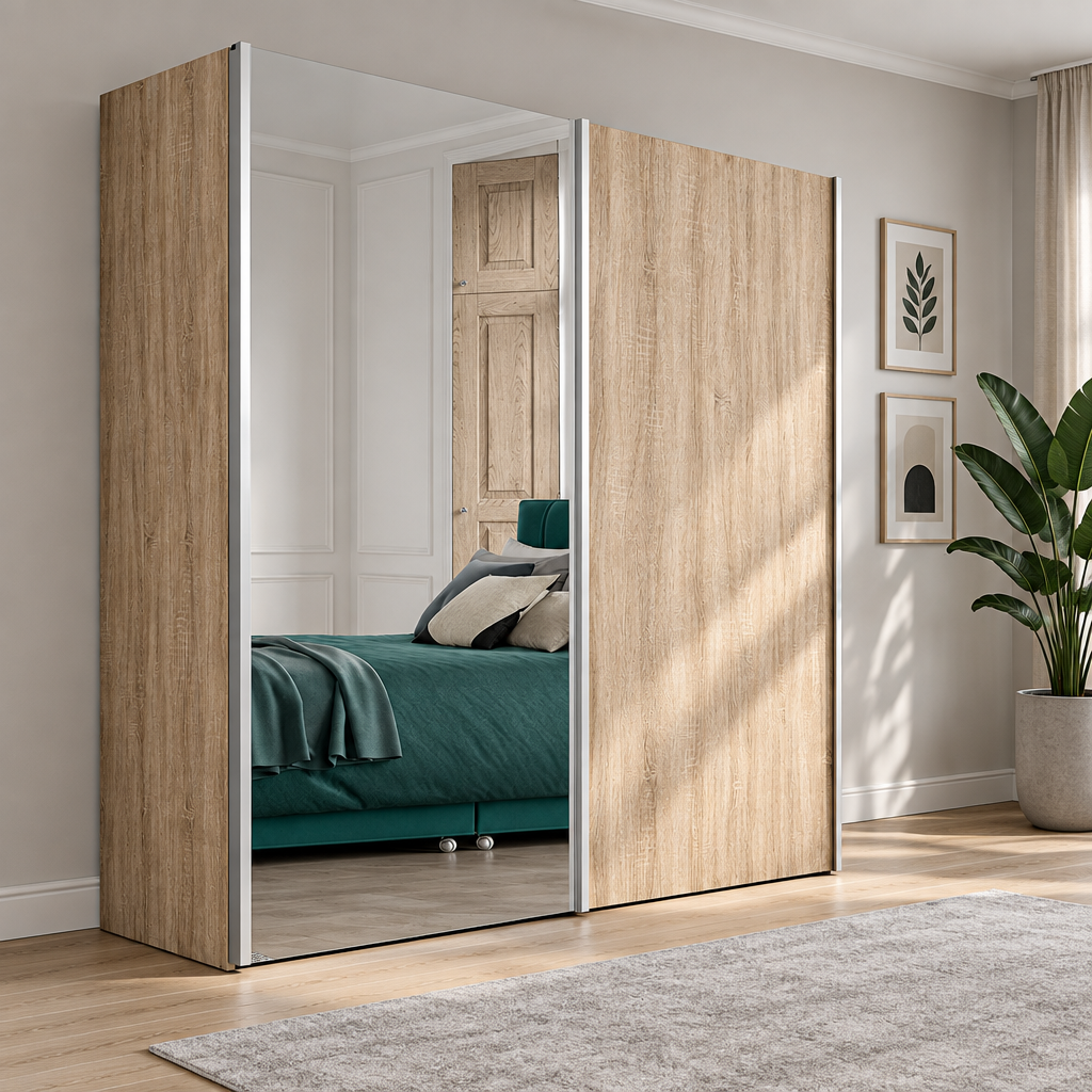 Wiemann Oxford 2 Door 1 Decor, 1 Mirror Sliding Wardrobe in Oak