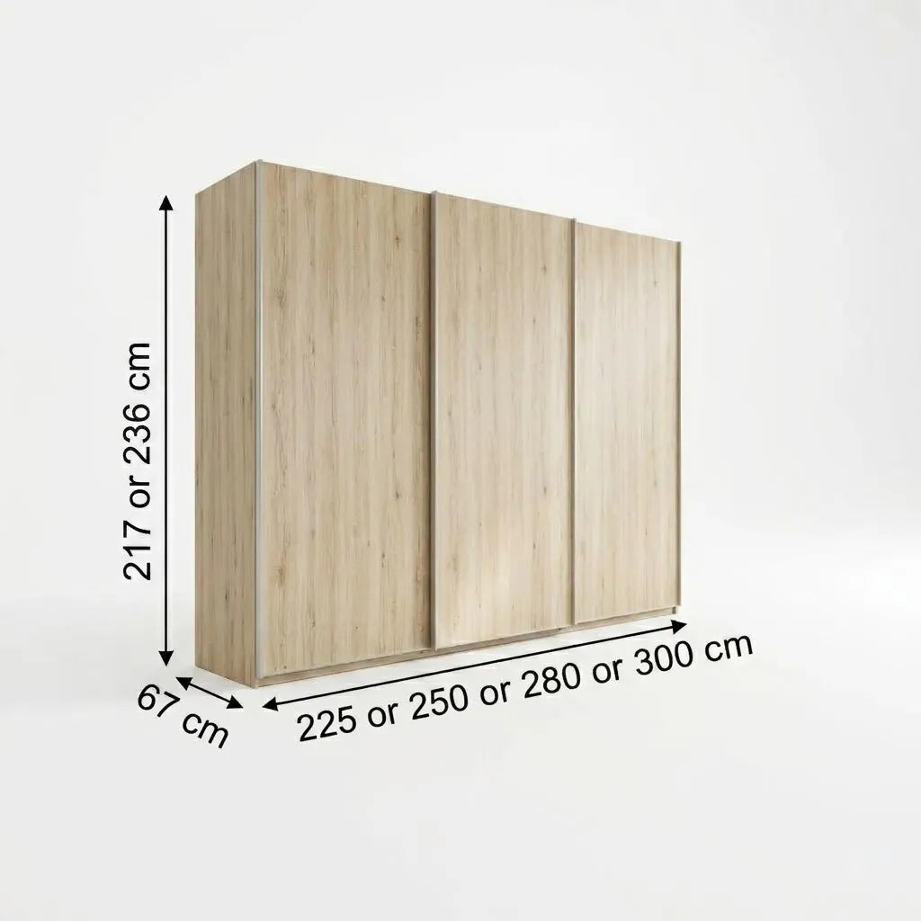 Wiemann Phoenix Bianco Oak Effect 3 Door Sliding Wardrobe - Dimensions