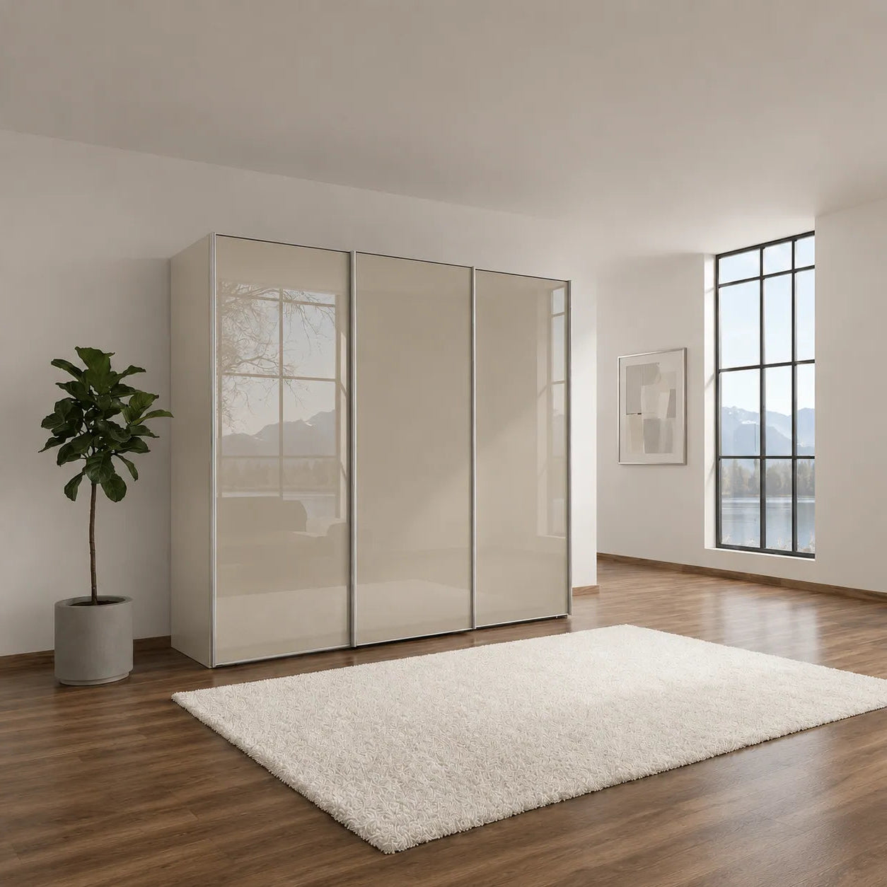 Wiemann Phoenix Champagne 3 Door Sliding Wardrobe in Glass