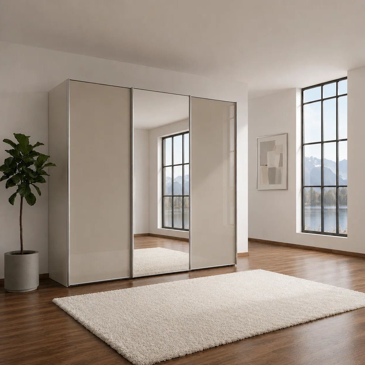 Wiemann Phoenix Champagne 3 Door Sliding Wardrobe in Glass with Mirror
