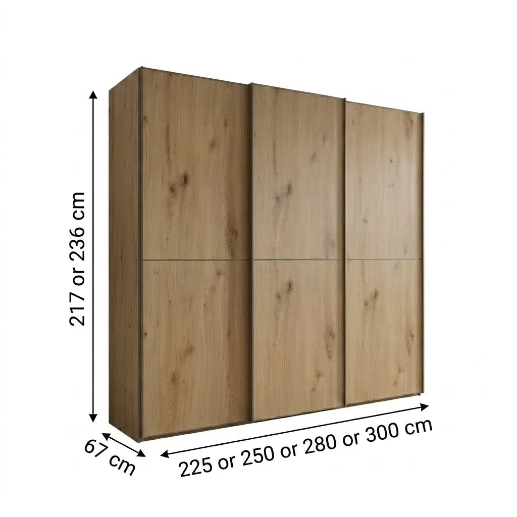Wiemann Phoenix Bianco Oak Effect 3 Door Sliding Wardrobe - Dimensions