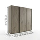 Wiemann Phoenix Nordic Oak Effect 3 Door Sliding Wardrobe - Dimensions