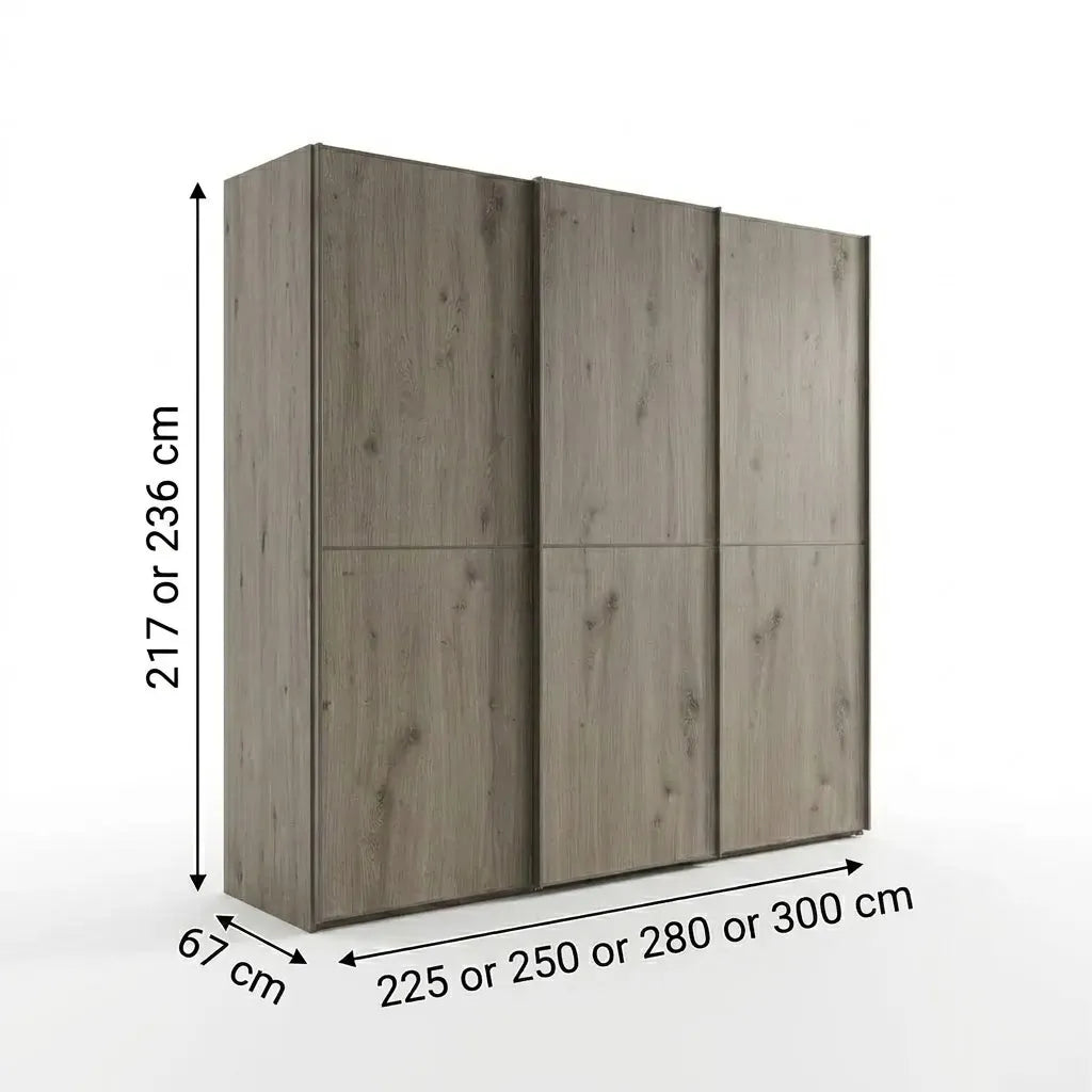 Wiemann Phoenix Nordic Oak Effect 3 Door Sliding Wardrobe - Dimensions