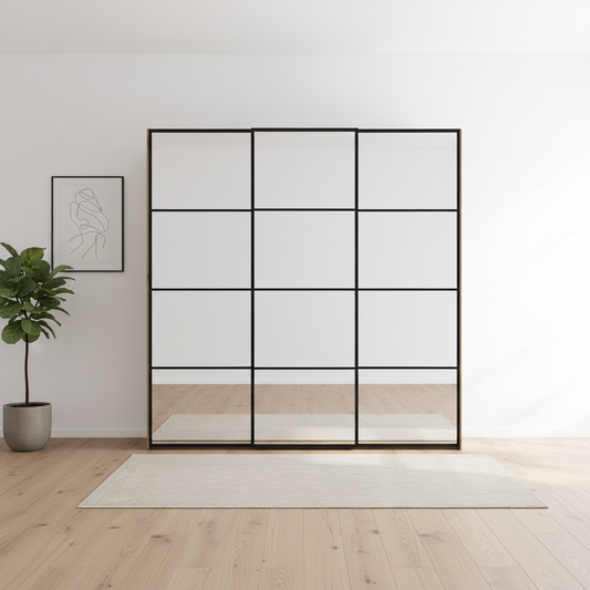 Wiemann Full Mirror Phoenix Matrix Bianco Oak Carcase 3 Door Sliding Wardrobe - Front view