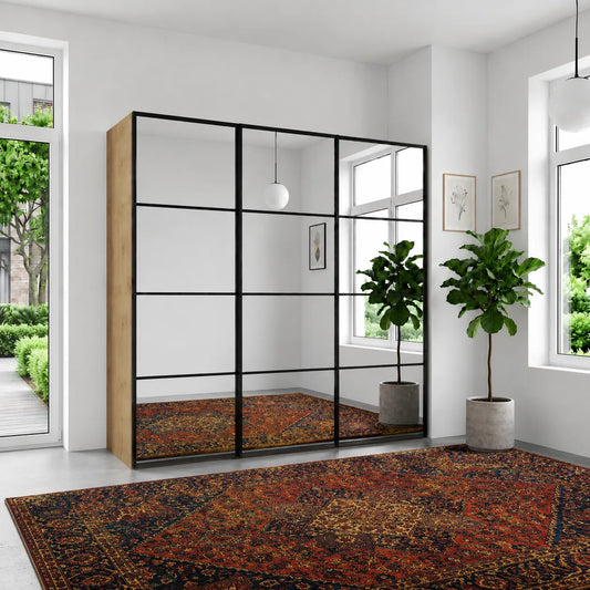 Wiemann Full Mirror Phoenix Matrix Bianco Oak Carcase 3 Door Sliding Wardrobe