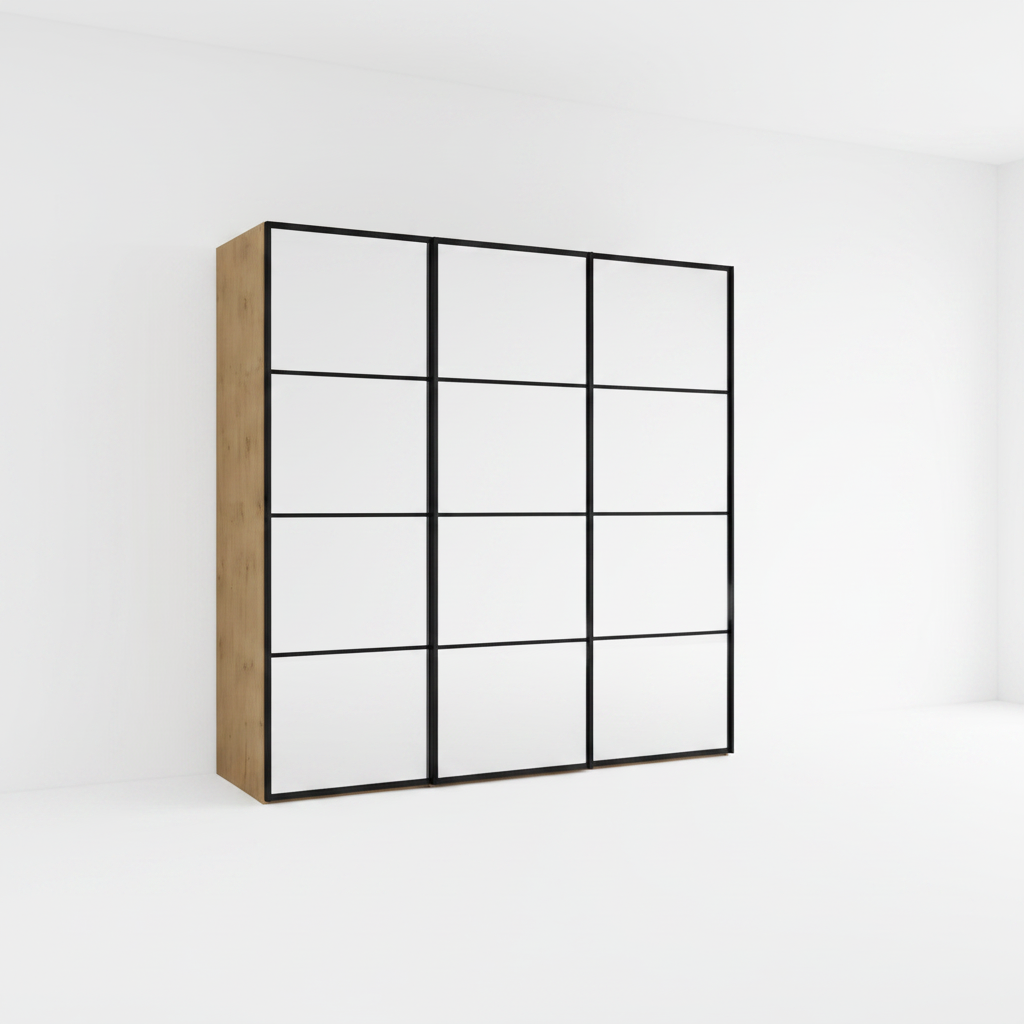 Wiemann Full Mirror Phoenix Matrix Bianco Oak Carcase 3 Door Sliding Wardrobe
