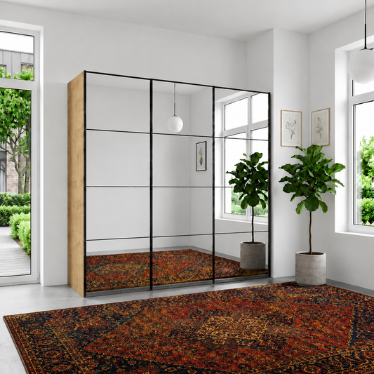 Wiemann Full Mirror Matrix Bianco Oak Carcase 3 Door Sliding Wardrobe